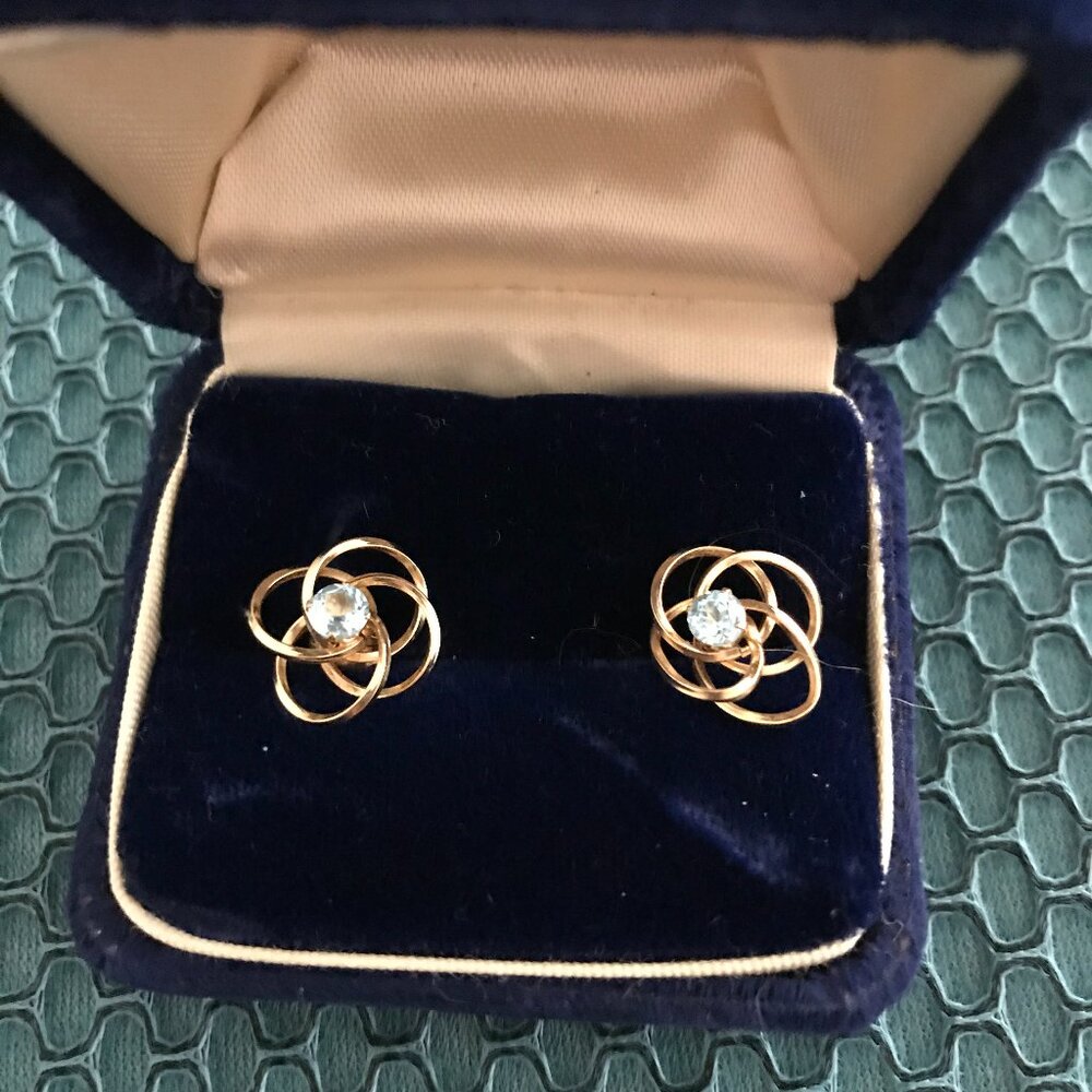 Pair of Gold and Topaz Earrings